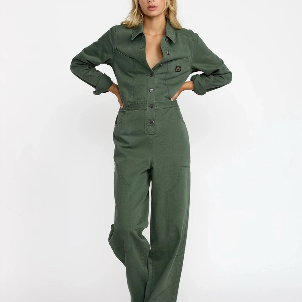 RVCA Green Button-Up Coverall jumpsuit - Picture 5 of 9